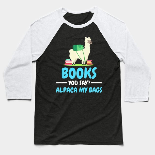 Funny Books T shirt Alpaca Llama Reading Gift for Men Women Baseball T-Shirt by AstridLdenOs